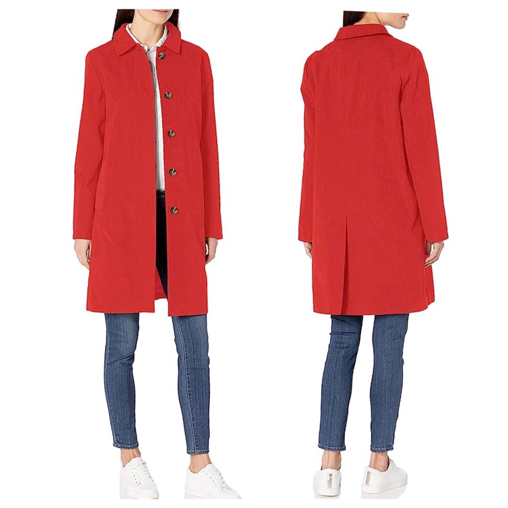NEW WOMANS Amazon Essentials Water Resistant Collar Trench Coat Red XS